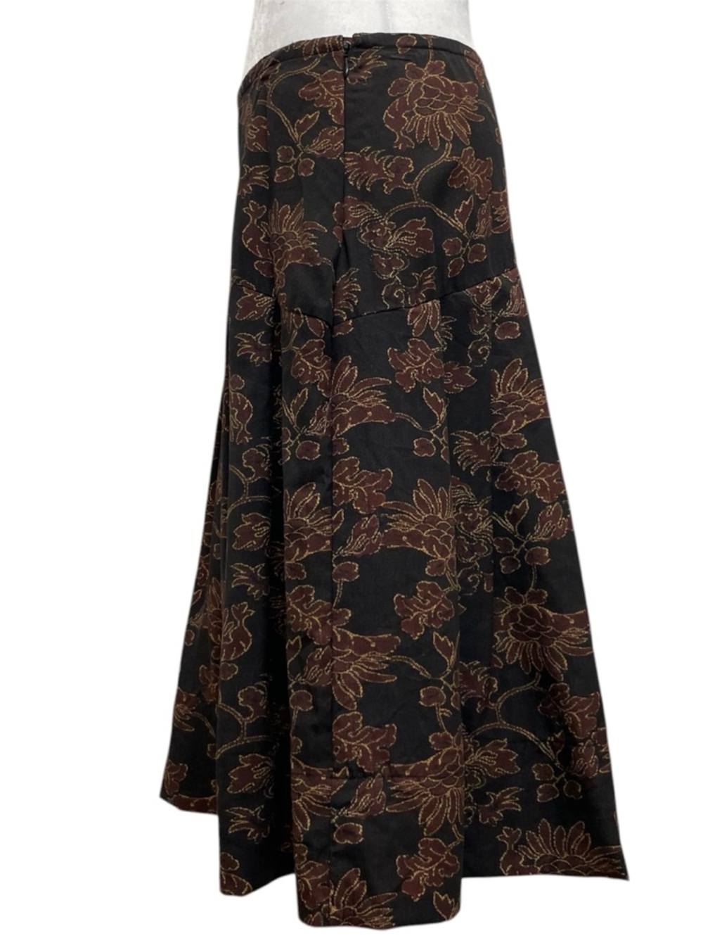 Peruvian Connection Black & Brown Floral Asymmetrical Pleated Midi Skirt - Picture 2 of 11